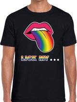 Lick my... gaypride t-shirt - zwart shirt met mond/ tong in regenboog kleuren voor heren - Gay pride M
