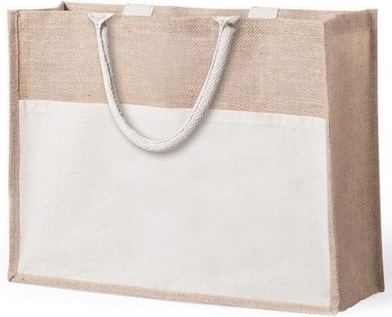 Jute/katoenen naturel strandtas 44,5 cm - Strandartikelen beach bags/shoppers