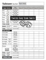 Yahtzee Game Score Sheets