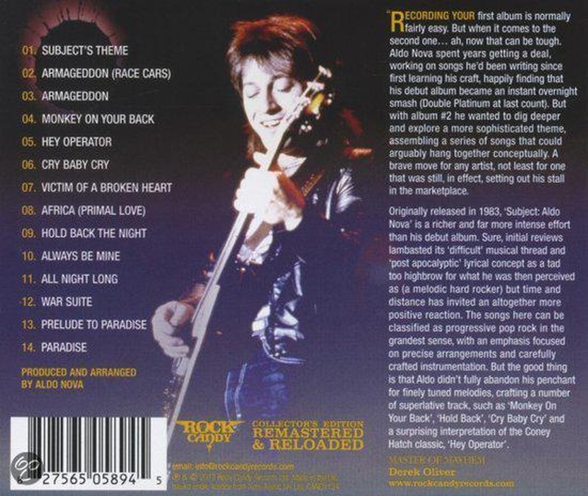 Subject...Aldo Nova, Aldo Nova CD (album) Muziek