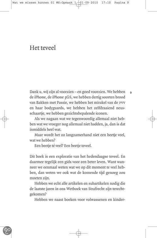 Hoofdstuktitel 'Het teveel' uit het boek 'Wat we missen kunnen'