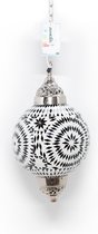 Hanglamp - zwart - wit - glas - mozaïek - 25cm Ø - 1 x 60 Watt E27 - Marokkaanse lamp - oosterse lamp - Zenique