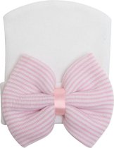 Pretty Pink  Baby geboorte mutsje Wit met roze strik