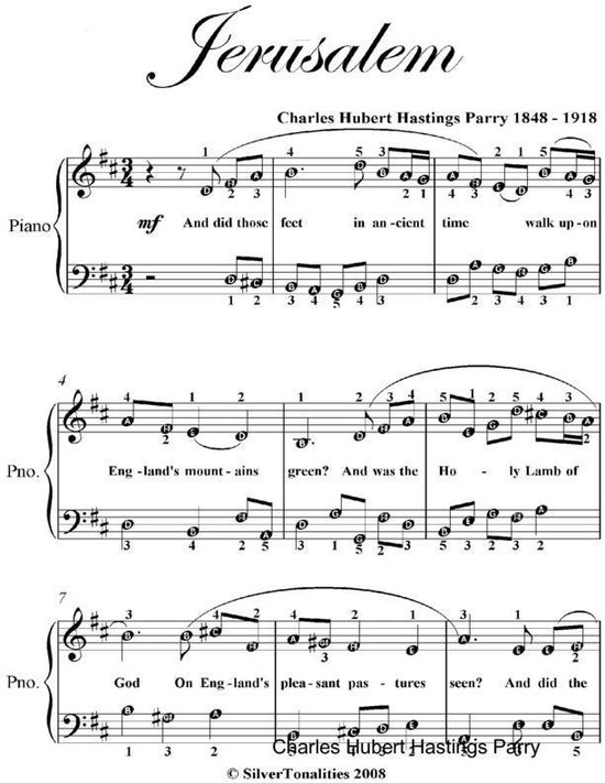 Jerusalem Easy Piano Sheet Music (ebook), Charles Hubert