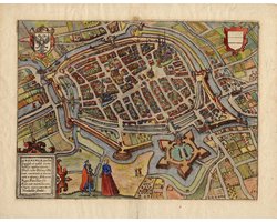 Mooie historische plattegrond, kaart van de stad Groningen, door L. Guicciardini in 1582