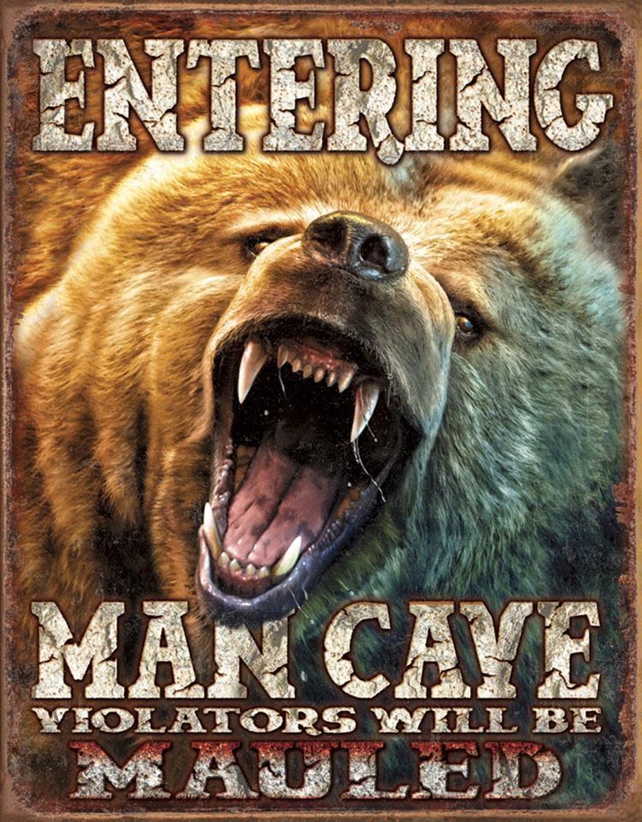 Signs-USA Man Cave Grizzly - retro wandbord - 40 x 30 cm
