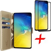 Samsung S10e Hoesje en Samsung S10e Screen Protector - Samsung S10e Hoesje - Samsung S10e Screen Protector - Samsung Galaxy S10e Hoesje Book Case Leer Wallet Goud + Screenprotector