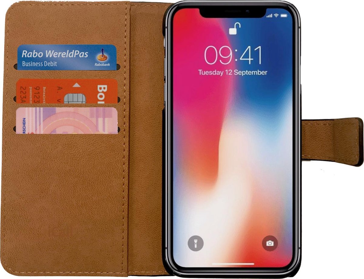Hoesje Kunstlederen Bookcase geschikt voor Apple iPhone Xs / X - Wallet Zwart van iCall
