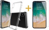 Transparant Siliconen Hoesje geschikt voor Apple iPhone Xs / X + Screenprotector Tempered Glass - Case van iCall