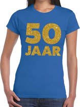 50 Jaar gouden glitter tekst verjaardag blauw dames - dames shirt 50 Jaar - Sarah kleding M