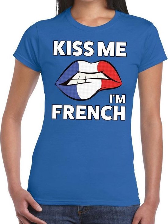 Kiss me I am French t-shirt blauw dames - feest shirts dames - Frankrijk  kleding XL | bol.com