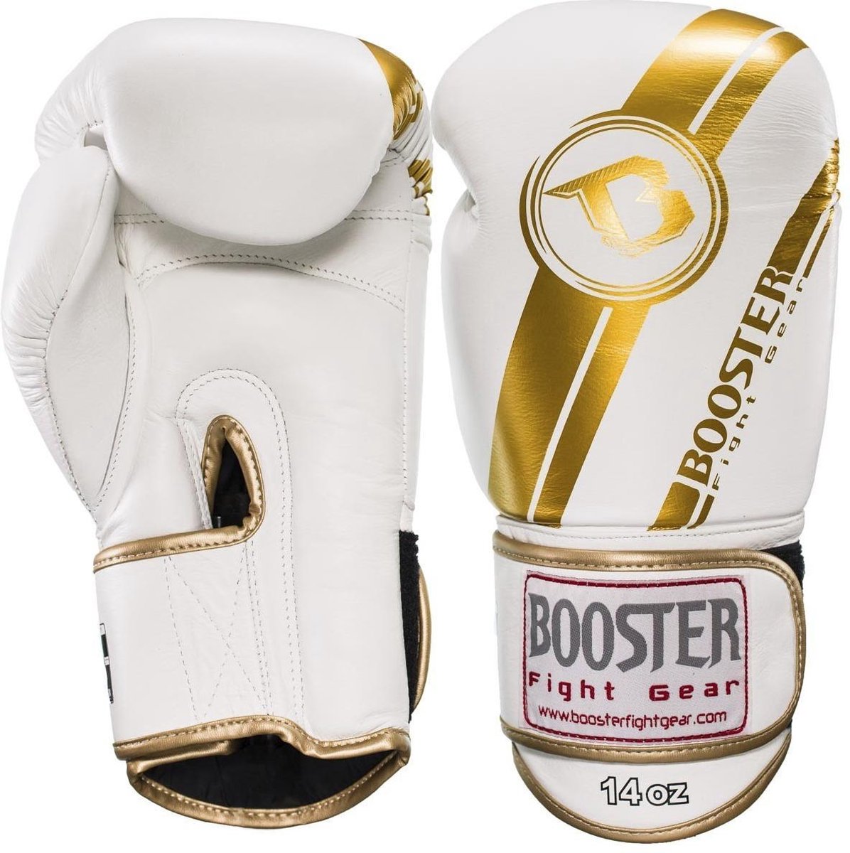 BOOSTER FIGHTGEAR (leren) BOKSHANDSCHOENEN – BGL 1 V3 WIT/GOUD - 16 OZ