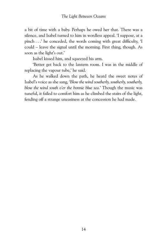 Tekstpagina uit The Light Between Oceans met pagina nummer 14.