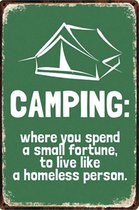 Camping  - tent - huis - kamperen - vakantie  METALEN WANDBORD RECLAMEBORD MUURPLAAT VINTAGE RETRO WANDDECORATIE TEKST DECORATIEBORD RECLAME NOSTALGIE ART  9314