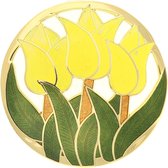 Behave® Dames broche rond bloem tulpen geel - emaille sierspeld -  sjaalspeld