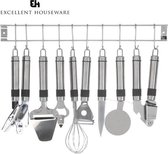 9-delige keukenset - Met wandstang - Keukenrek - RVS