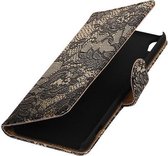 Zwart Lace booktype wallet cover - telefoonhoesje - smartphone hoesje - beschermhoes - book case - hoesje voor LG Joy