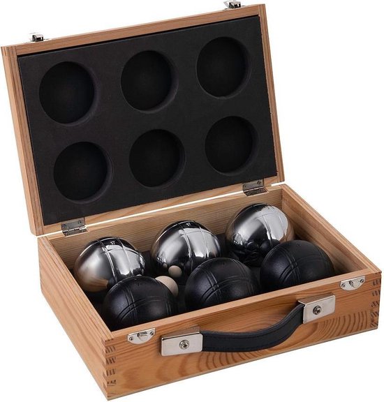 Jeu De Boule  6 ballen (Zwart en Zilver) in luxe kist | koffer |  Jeu de Boules | luxe jeu de boule set - Engelhart