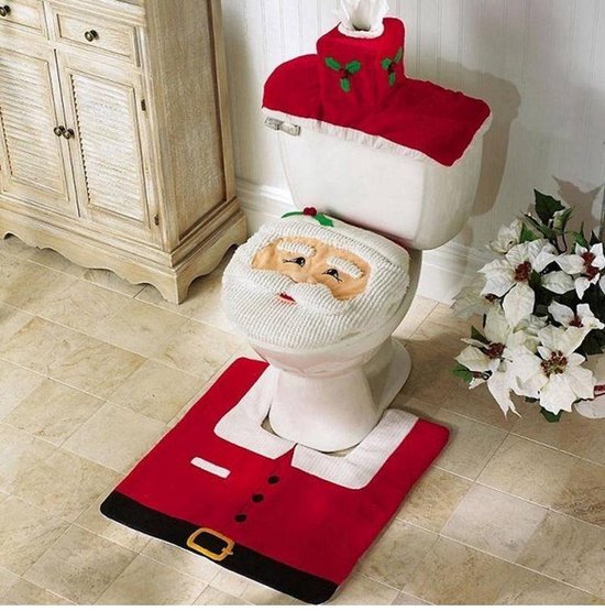Toiletset kerstman- Wc-mat kerst- kerstmat toilet- kerstset | bol.com