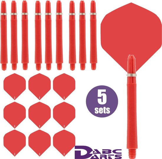 Thumbnail van een extra afbeelding van het spel ABC Darts Flights en Shafts Rood - 5 sets - Dartflights en Dartshafts