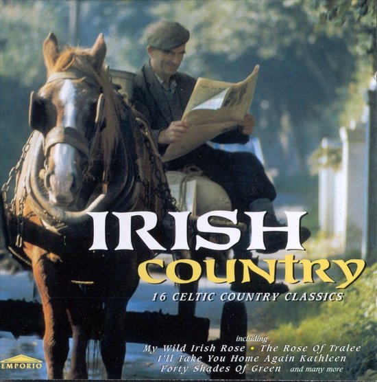 Albumhoes 'Irish Country' met een paard en wagen, een man met krant en de tekst 'IRISH COUNTRY 16 CELTIC COUNTRY CLASSICS'.