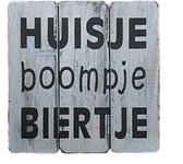 Houten Tekstplank / Tekstbord 20cm "Huisje Boompje Biertje" - Kleur Antique White