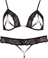 Abierta Fina – Sexy Extravagante Verleidings Lingerie Set met Strass Elementen voor Openheid met Klasse – Maat M – Zwart