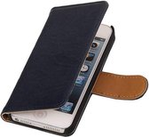 Washed Leer Bookstyle Wallet Case Hoesjes voor Touch 4 Donker Blauw