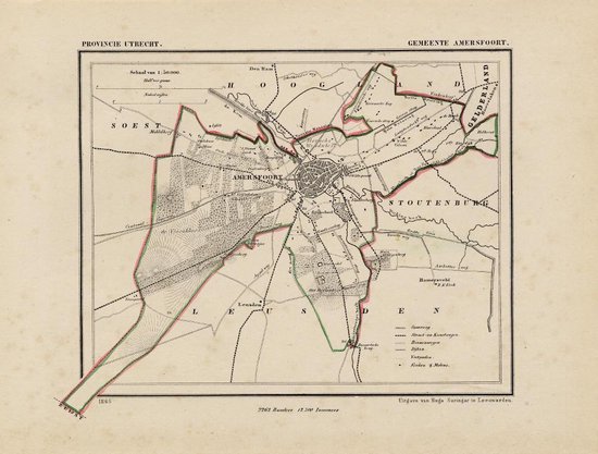 Historische kaart, plattegrond van gemeente Amersfoort in Utrecht uit 1867 door Kuyper van Kaartcadeau.com
