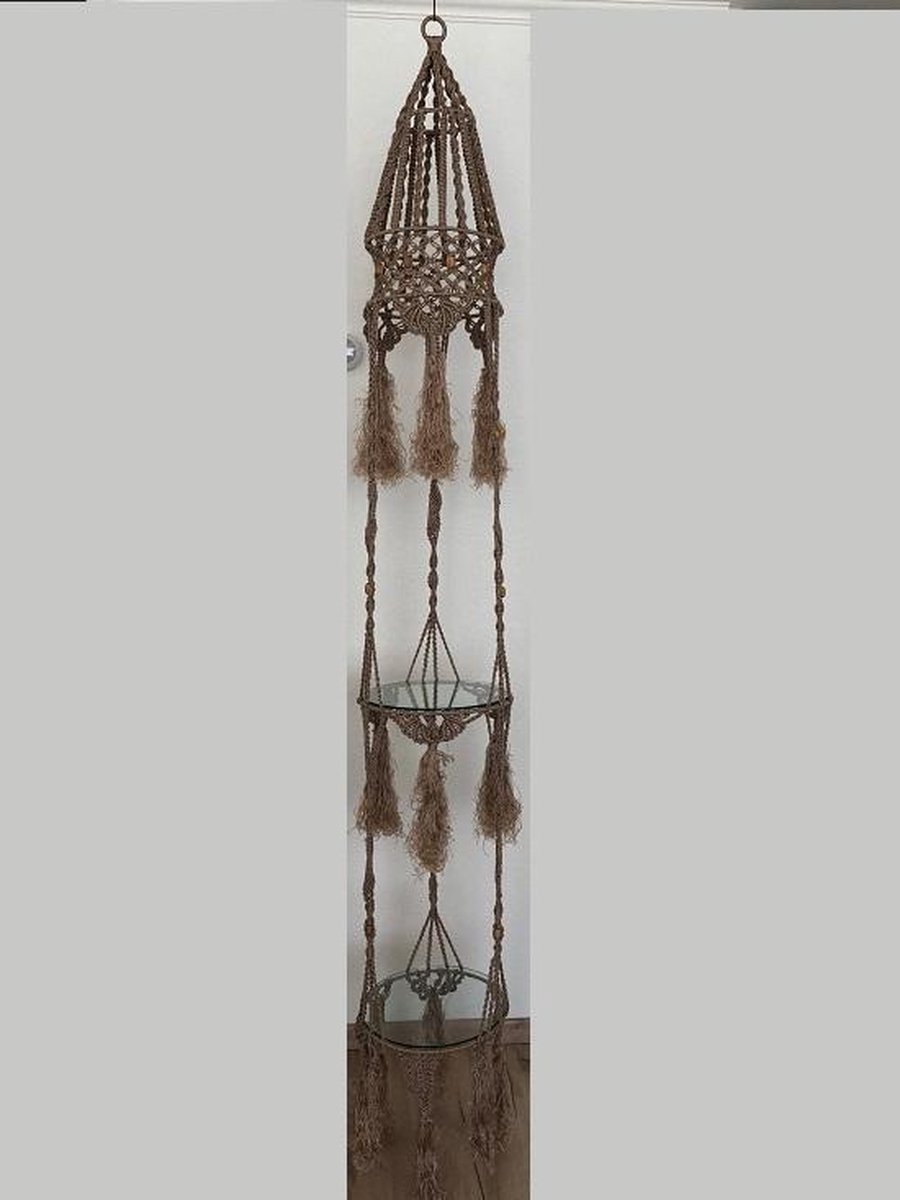 Macramé plant hanger met twee delen