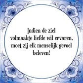 Tegeltje met Spreuk (Tegeltjeswijsheid): Indien de ziel volmaakte liefde wil ervaren, moet zij elk menselijk gevoel beleven! + Kado verpakking & Plakhanger