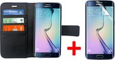 Hoesje geschikt voor Samsung Galaxy S6 Edge Book Case Portemonnee + Screenprotector Folie - Cover voor 3 Pasjes Zwart