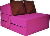 Luxe logeermatras - roze - camping matras - reismatras - opvouwbaar matras - 200 x 70 x 15 - met bruine kussens
