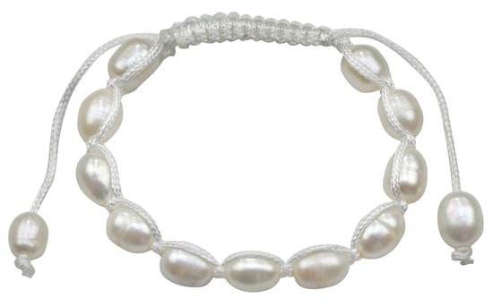 Zoetwater parel armband White Pearl Cord - echte parels - wit - schuif armband