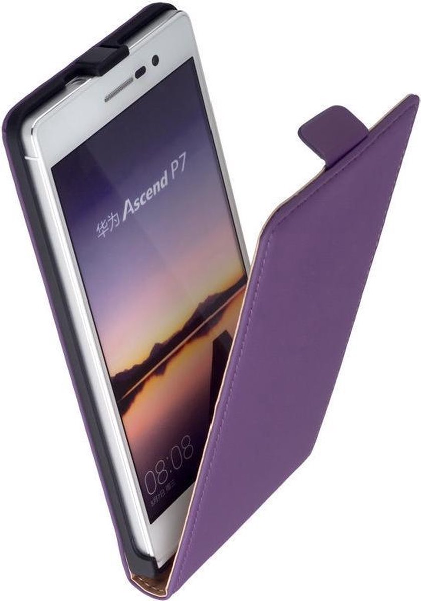 LELYCASE Lederen Paars Flip Case Cover Hoesje Huawei Ascend P7
