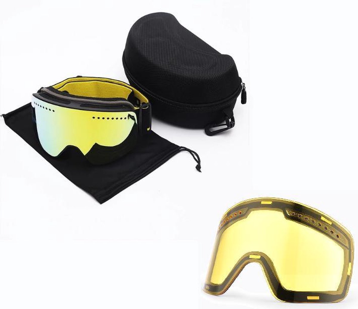 Skibril snowboard Goggles met magnetische lens spiegel Magic Gold frame zwart Y type 5 Cat. 1 tot 4 - ☀/â˜