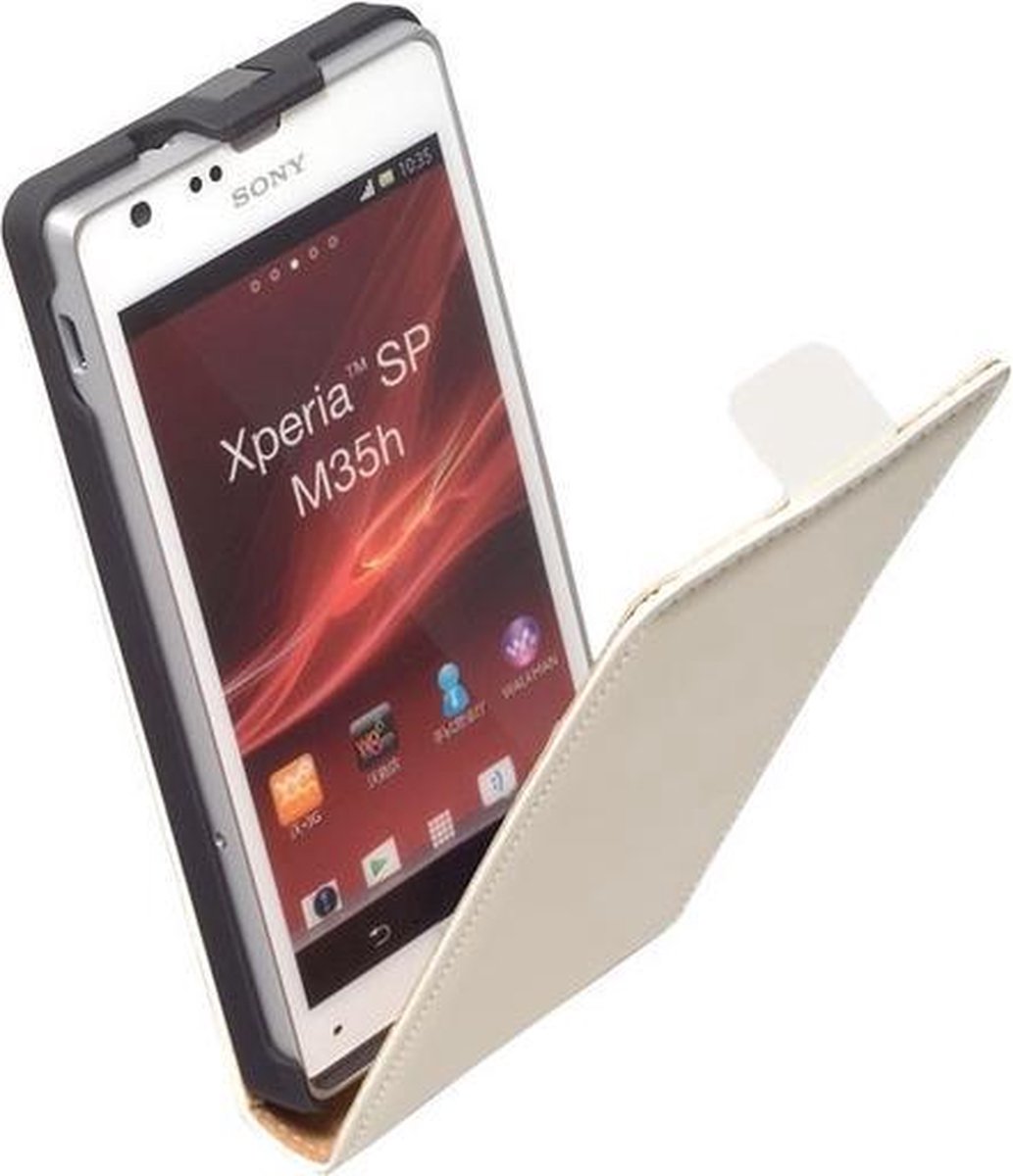 LELYCASE Premium Flip Case Lederen Cover Bescherm Hoesje Sony Xperia SP Wit