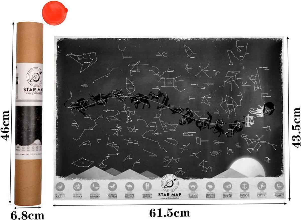 Glow in the Dark Sterren Map | Luminous Star Map | Wereld Kraskaart