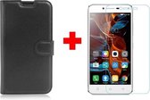 Motorola Lenovo K5 zwart agenda hoesje + Glas screenprotector