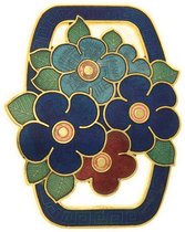 Behave® Dames Broche rechthoek bloemetjes blauw - emaille sierspeld -  sjaalspeld  4,3 cm