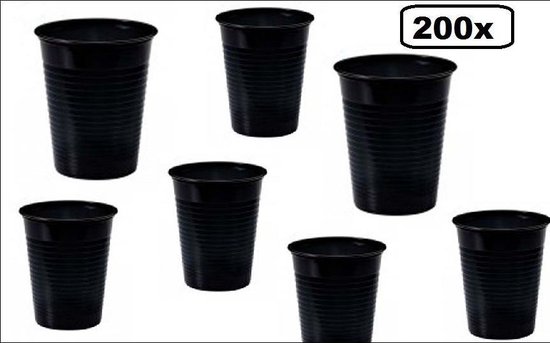 200x Plastic beker zwart - beker limonade fris drank carnaval kerst thema  feest... | bol.com