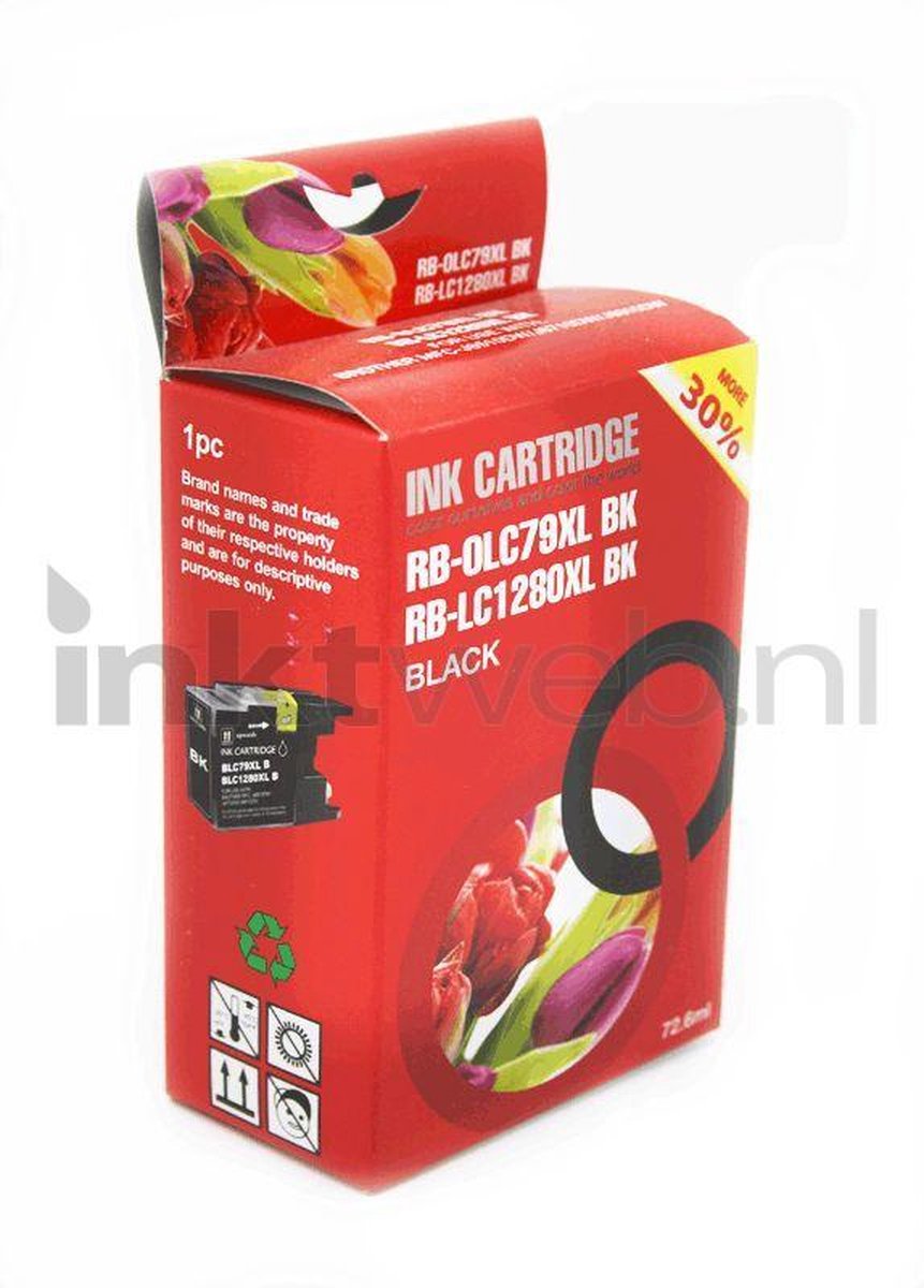 FLWR - Inktcartridge / LC-1280XL / Zwart - Geschikt voor Brother