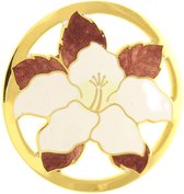 Behave® Broche rond met bloem wit bruin - emaille sierspeld -  sjaalspeld
