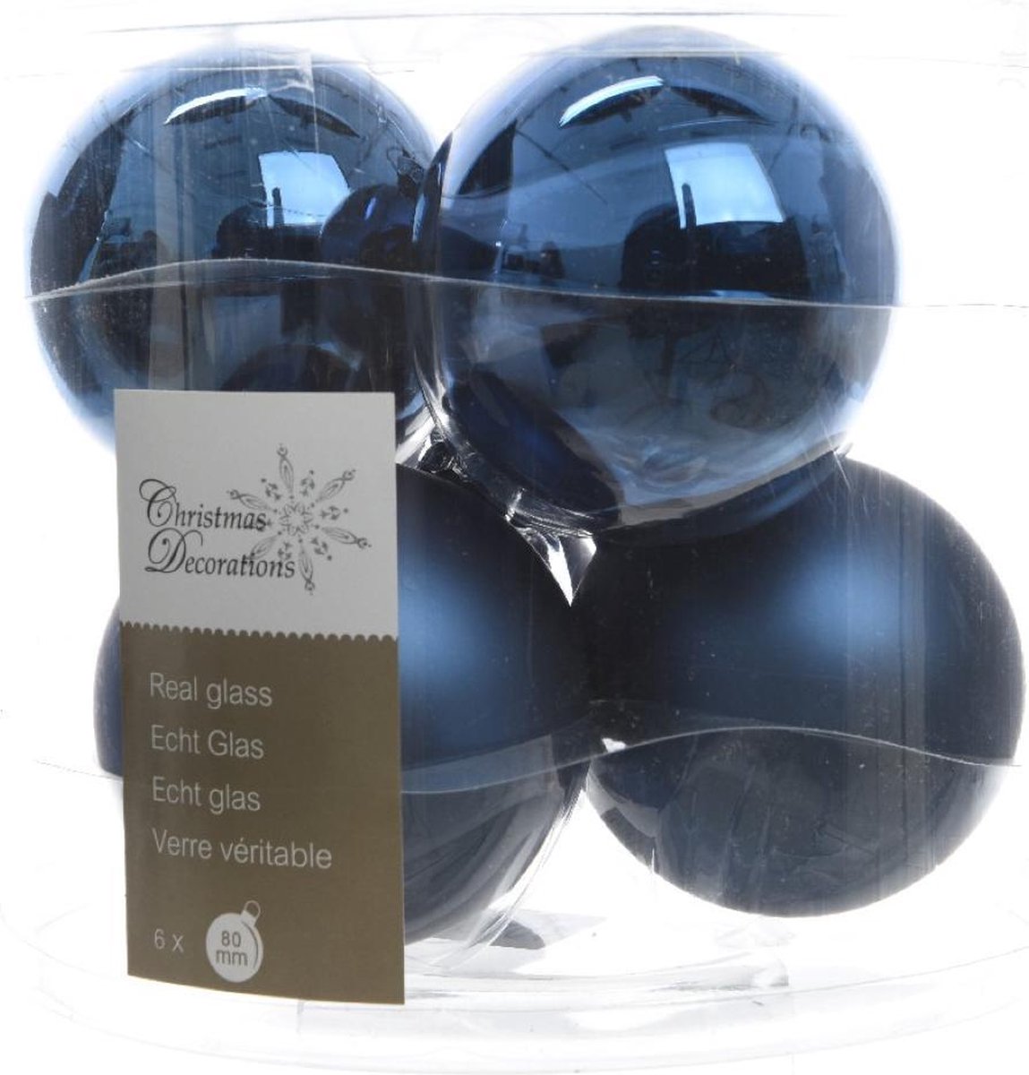 3 stuks Kerstbal glas glans-mat diameter 8cm nacht blauw KSD