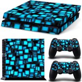 Playstation 4 Sticker | PS4 Console Skin | Blue Cubes | PS4 Blauwe Sticker | Console Skin + 2 Controller Skins