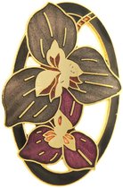 Behave Broche bloemen lelies bruin paars zwart - emaille sierspeld - sjaalspeld