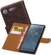 Zakelijke Book Case Telefoonhoesje Geschikt voor de Sony Xperia XZ1 - Portemonnee Hoesje - Pasjeshouder Wallet Case - Mocca