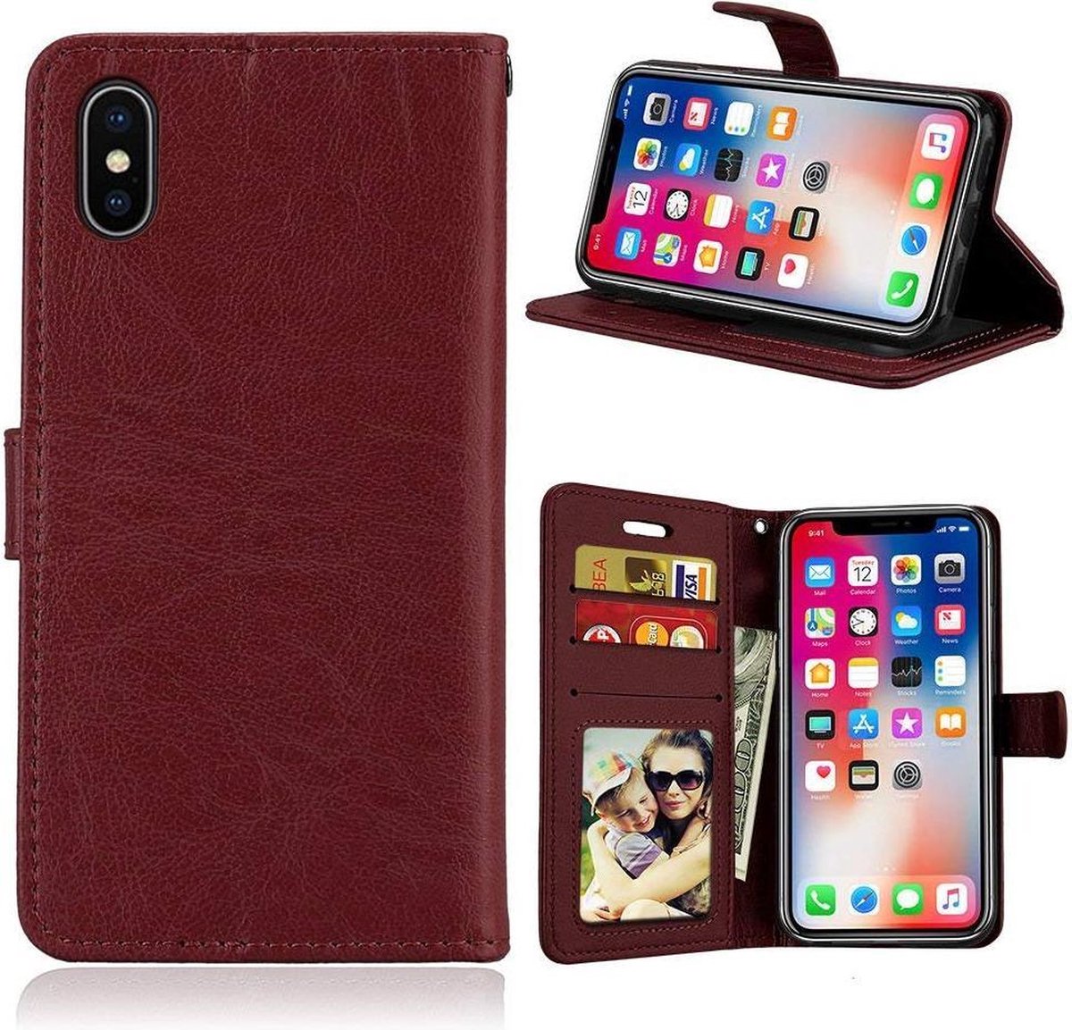 Telefoonhoes Geschikt voor: Apple iPhone X / Xs portemonnee hoesje - Bruin