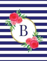 Navy and White Striped Coral Floral Monogram Journal with Letter B