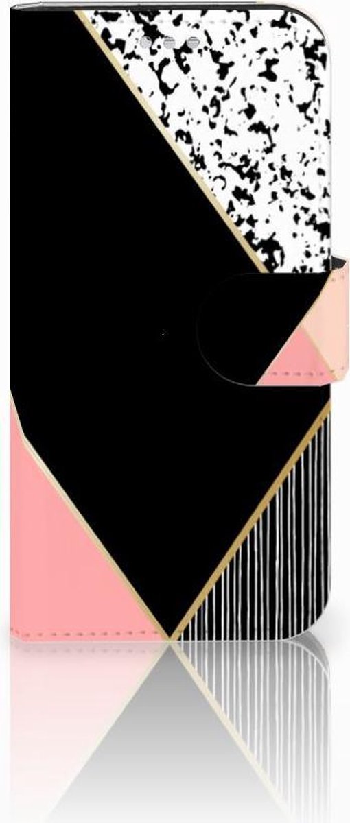 Samsung Galaxy S7 Book Case Zwart Roze Vormen